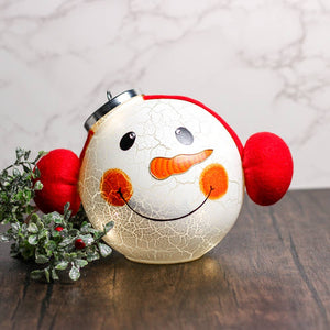 Crackle Snowman Ornament w/ LED String Lights