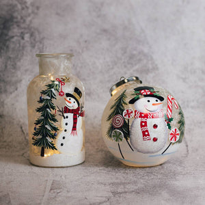 Candy Cane Snowman Ornament w/LED String Lights