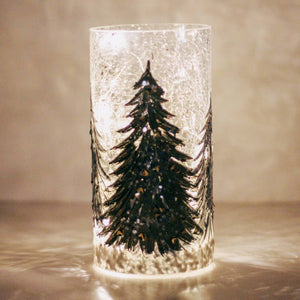 Gold Tree Glass Pillar with LED String Lights