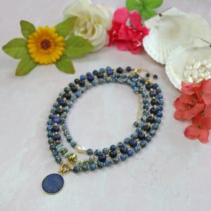 IST Jewelry - Blue Jasper and Lapis Lazuli Pendant Necklace. Set of Three
