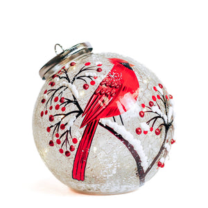 Snow Branch Glass Ornament with LED String Lights