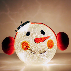 Crackle Snowman Ornament w/ LED String Lights