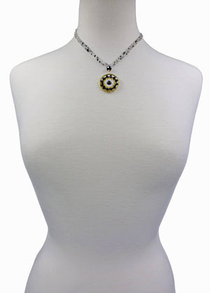 Hand Beaded Medallion Pendant Rutilated Quartz Necklace