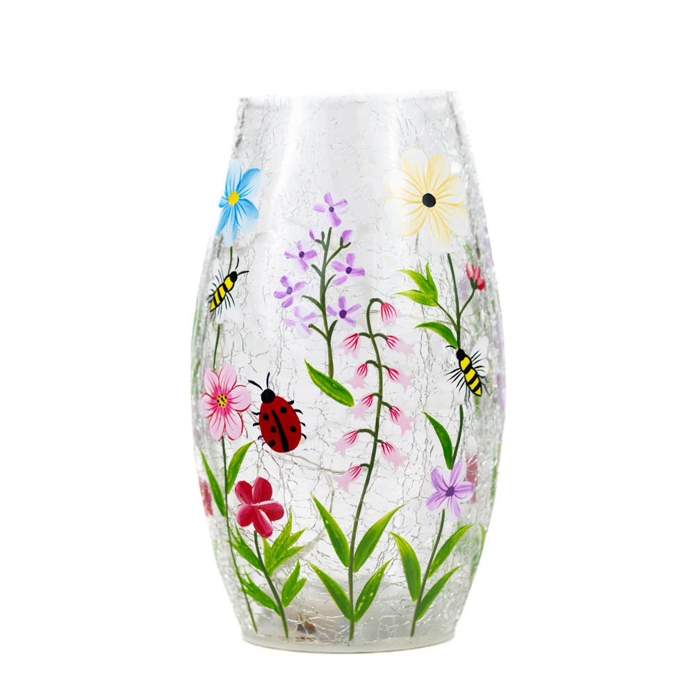 Wildflower & Bee Short Vase with LED String Lights