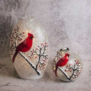 Snow Branch Glass Ornament with LED String Lights