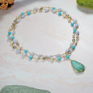 IST Jewelry - Blue Lace Agate and Freshwater Pearls Pendant Necklace