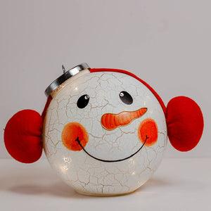 Crackle Snowman Ornament w/ LED String Lights