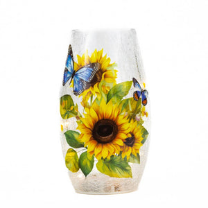 Sunflower & Butterfly Short Vase w/ LED String Lights