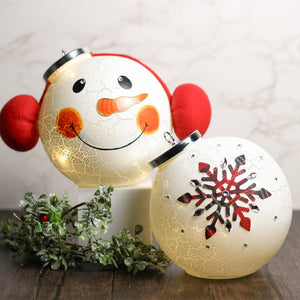 Crackle Snowman Ornament w/ LED String Lights