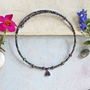 Druzy Pendant Memory Wire Choker