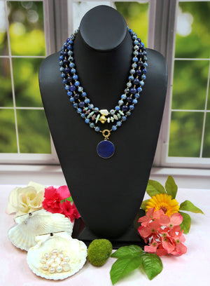 IST Jewelry - Blue Jasper and Lapis Lazuli Pendant Necklace. Set of Three