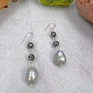 Faceted Hematite Earring, Pearls