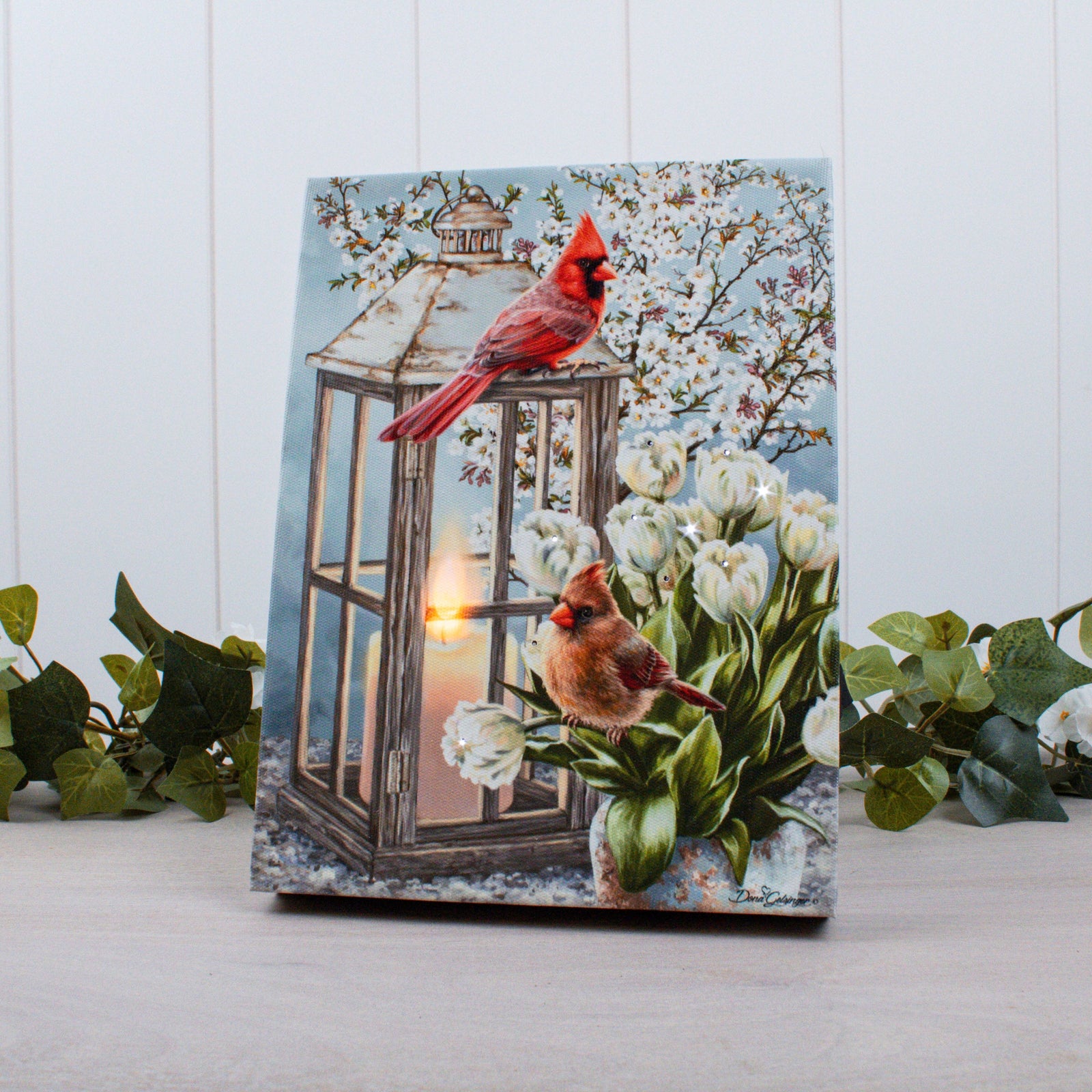 Sweet Cardinals 6x8 Lighted Tabletop Canvas