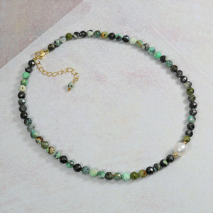 African Turquoise and Freshwater Pearl Short Necklace