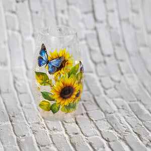 Sunflower & Butterfly Short Vase w/ LED String Lights