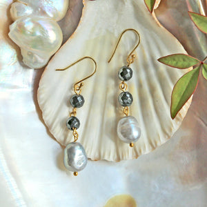 Faceted Hematite Earring, Pearls