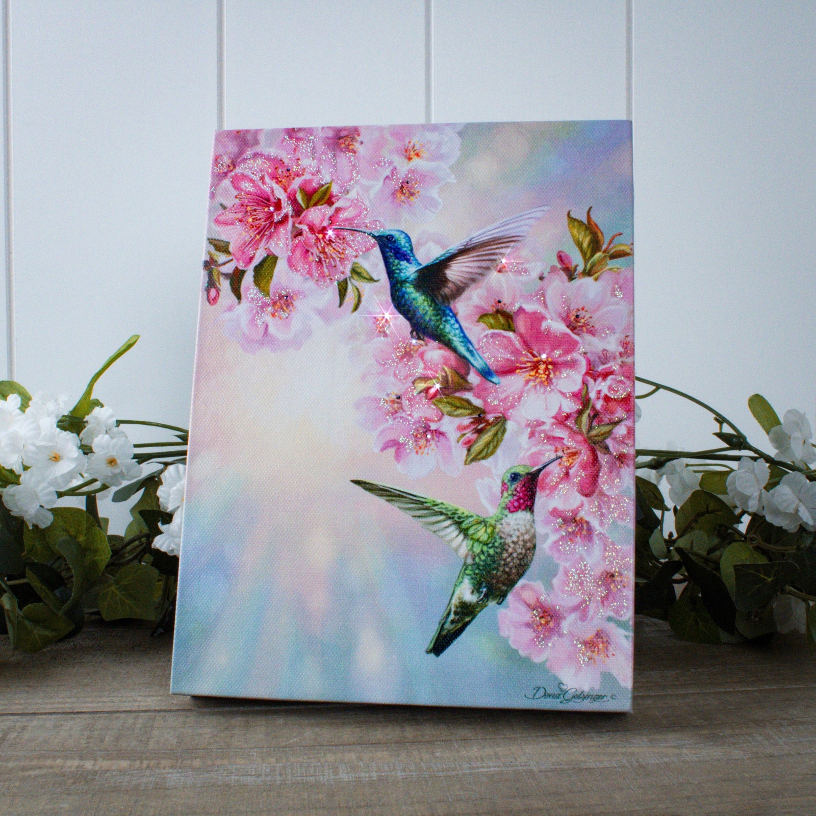 Hummingbirds in Spring 6x8 Lighted Tabletop Canvas