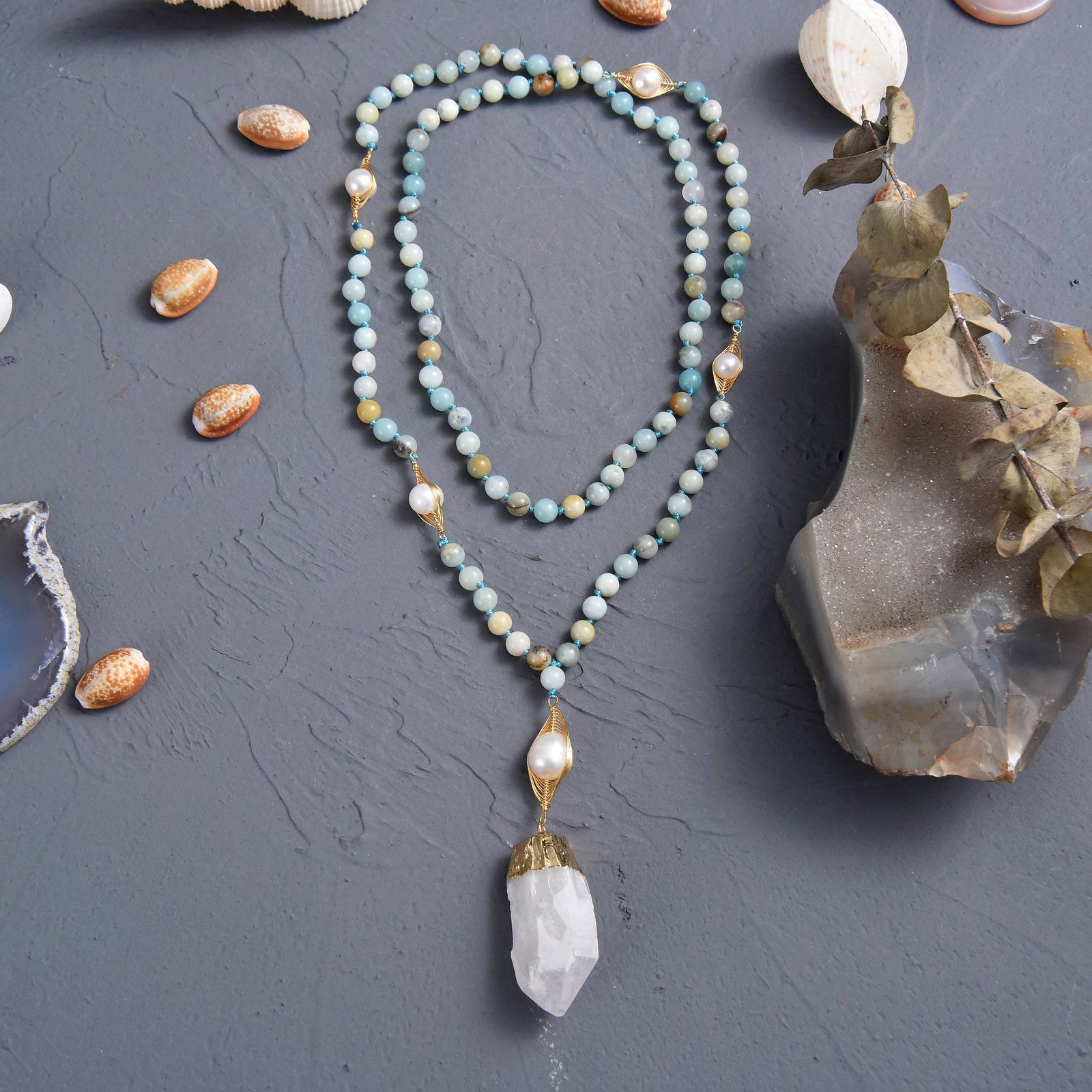 Amazonite Rock Crystal Pendant Necklace