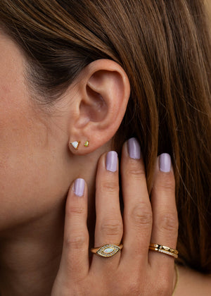 Mini Energy Gem - White Opal - Gold Earrings