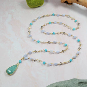 IST Jewelry - Blue Lace Agate and Freshwater Pearls Pendant Necklace