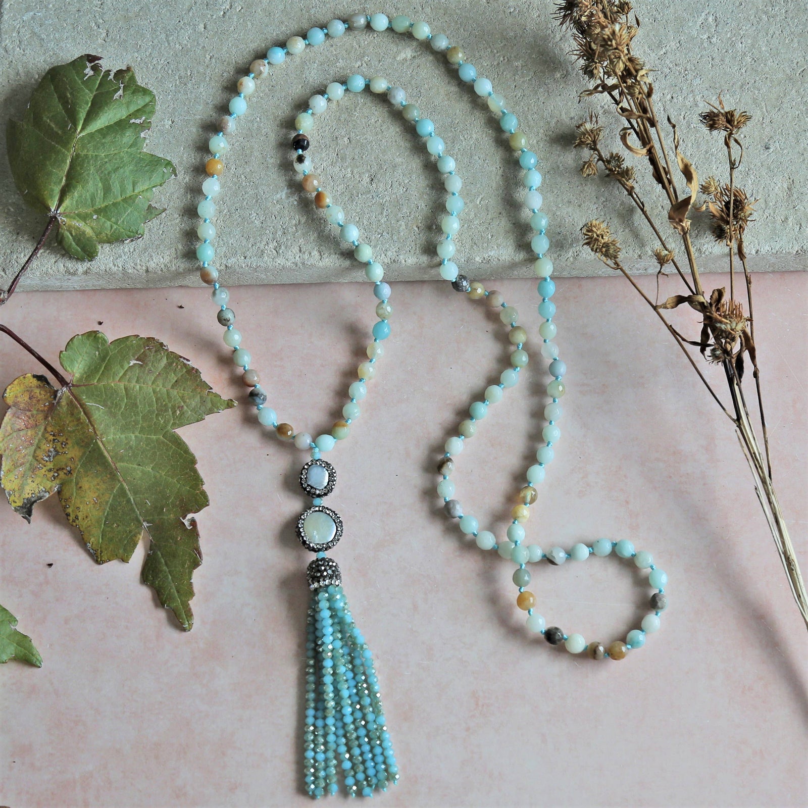 Amazonite & Pearl Necklace - No Clasp
