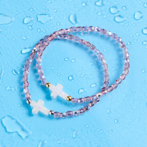 HOLY WATER BEADED AMETHYST AB CROSS BRACELET