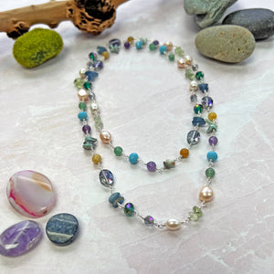 Cultured Pearl, Mix gemstone & Crystal Necklace