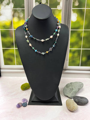 Cultured Pearl, Mix gemstone & Crystal Necklace