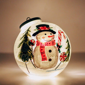 Candy Cane Snowman Ornament w/LED String Lights