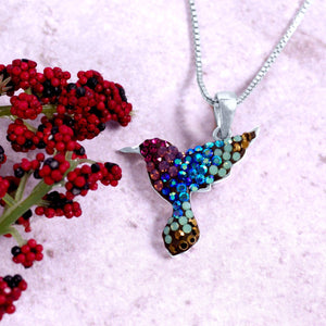 CRYSTAL & SILVER SMALL COLIBRI PENDANT