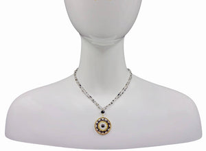Hand Beaded Medallion Pendant Rutilated Quartz Necklace
