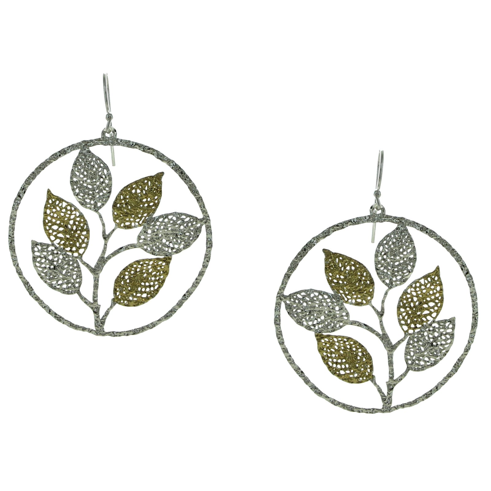 Hammered Two Tone Leaves Earrings