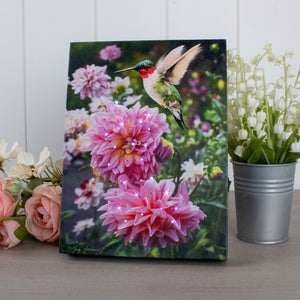 Hummingbird and Peony 6x8 Lighted Tabletop Canvas