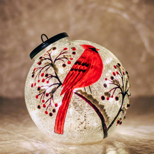 Snow Branch Glass Ornament with LED String Lights
