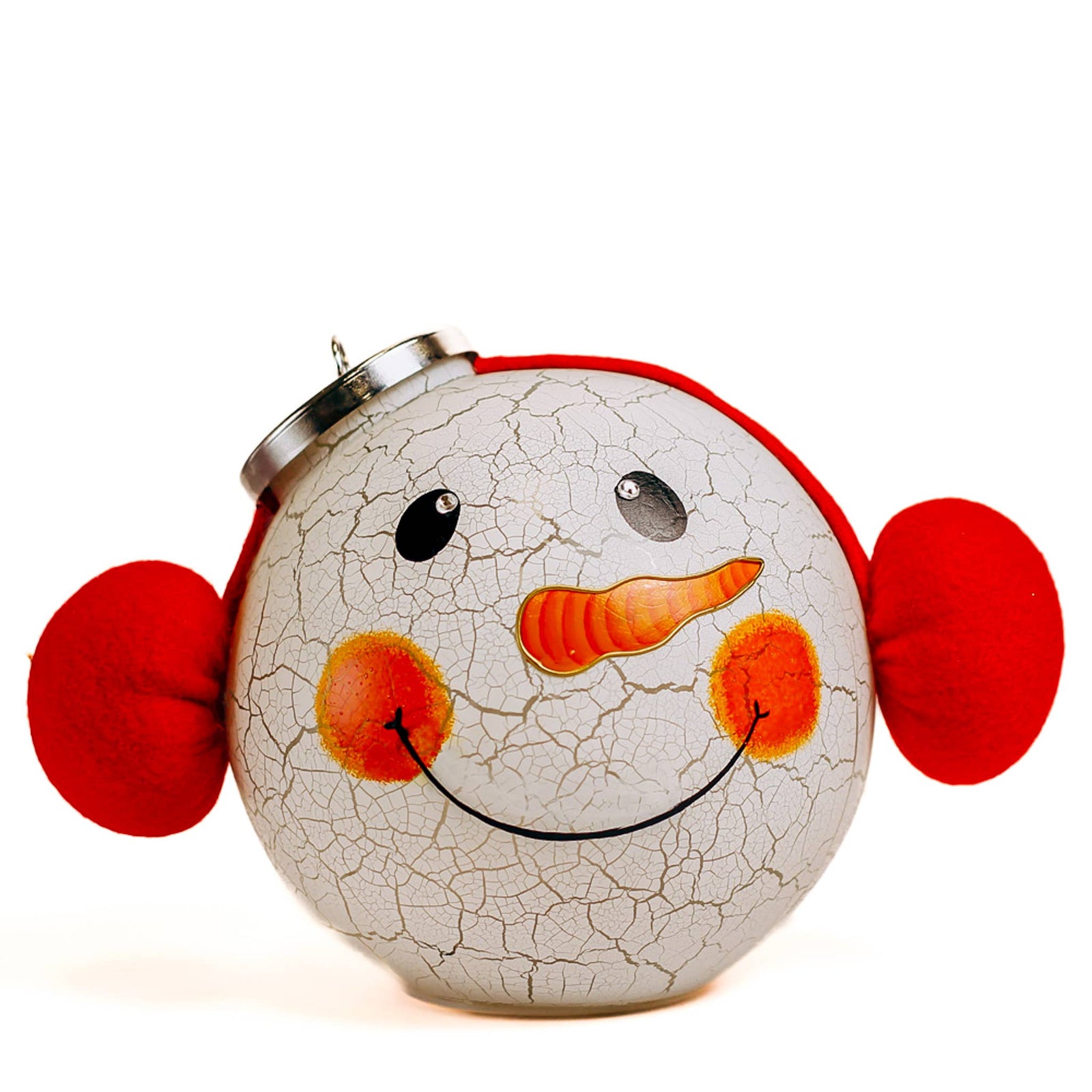 Crackle Snowman Ornament w/ LED String Lights