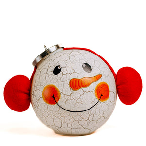 Crackle Snowman Ornament w/ LED String Lights