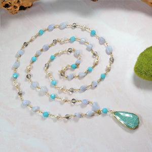IST Jewelry - Blue Lace Agate and Freshwater Pearls Pendant Necklace