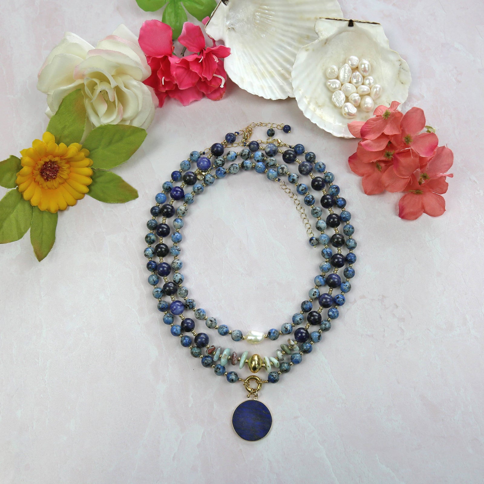 IST Jewelry - Blue Jasper and Lapis Lazuli Pendant Necklace. Set of Three