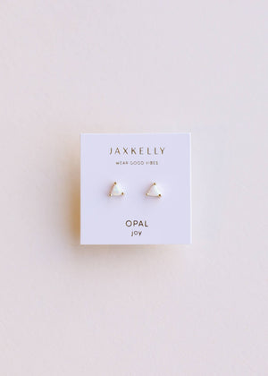 Mini Energy Gem - White Opal - Gold Earrings