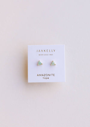 Mini Energy Gem - Amazonite - Gold Earrings