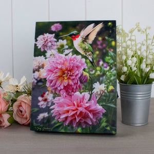 Hummingbird and Peony 6x8 Lighted Tabletop Canvas