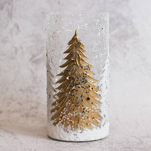Gold Tree Glass Pillar with LED String Lights