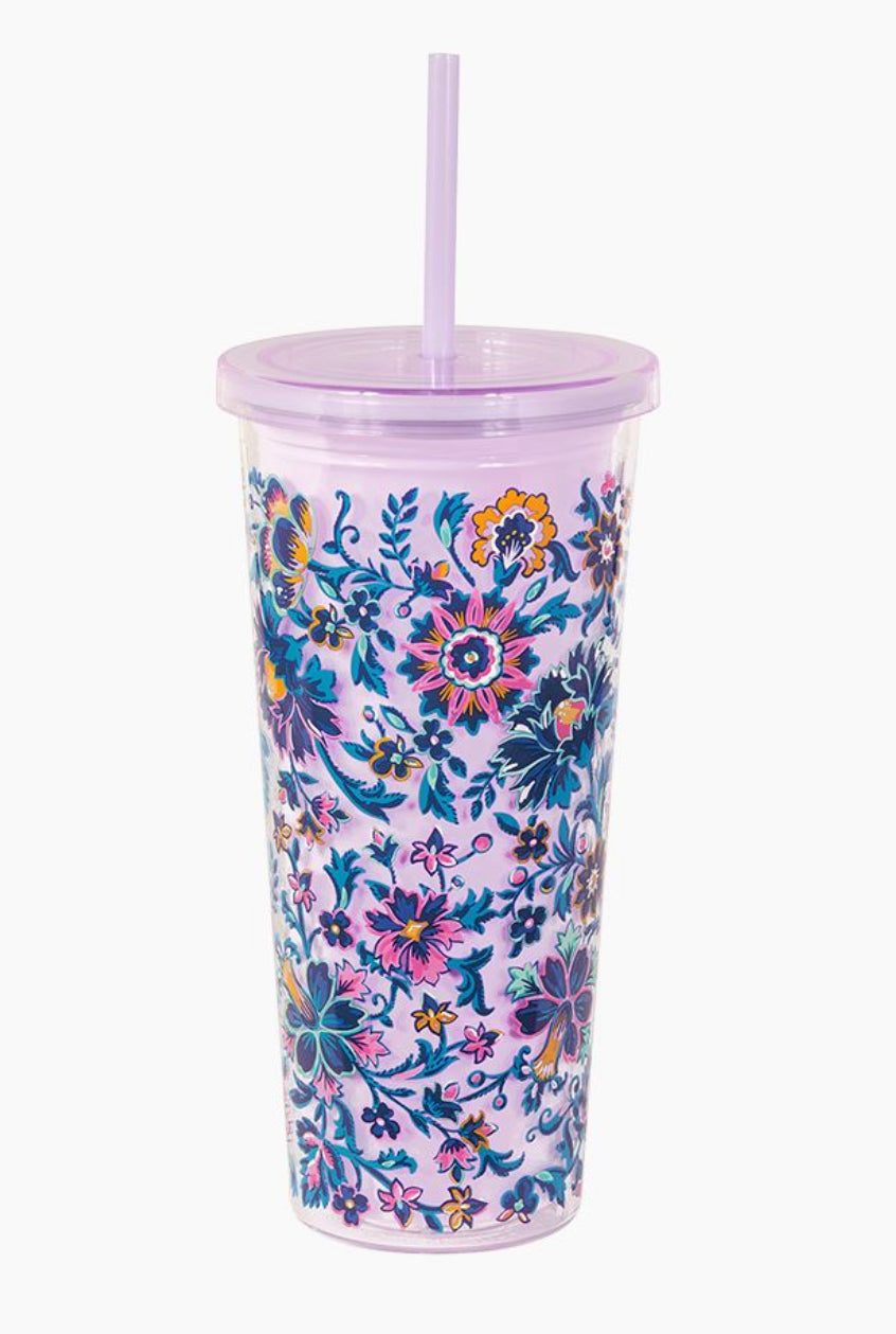 Double Wall Tumbler w/ Straw-Cloud Vine Multi