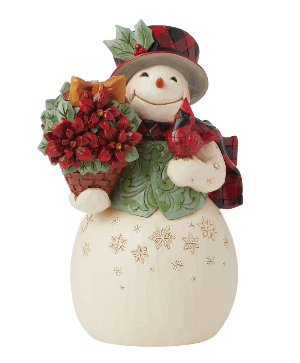 “Holiday Blooms” Highland Glen Snowman Poinsettia Figurine