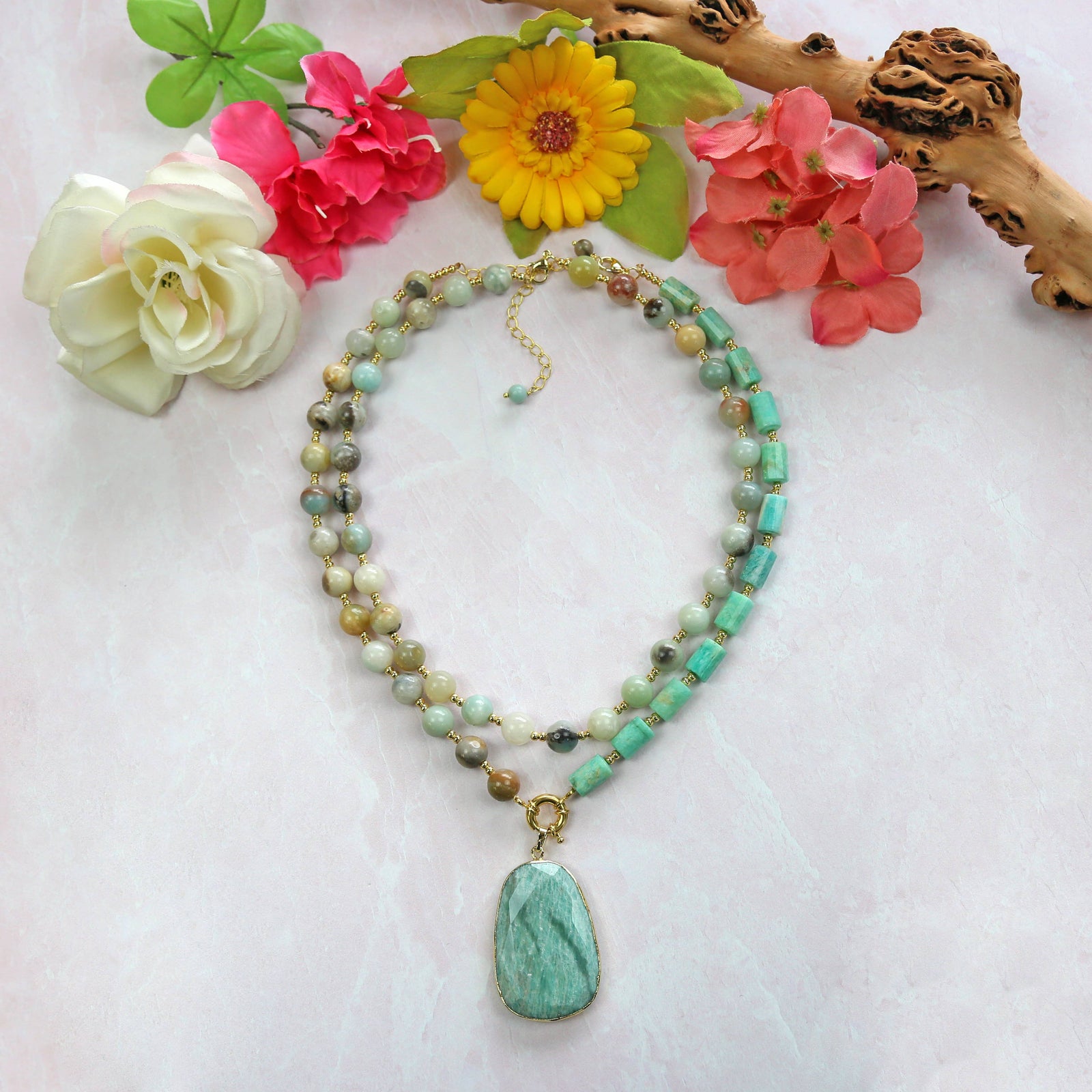 Amazonite and Russian Amazonite Pendant Necklace