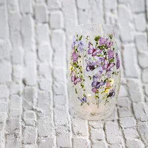 Cascading Purple Short Vase with LED String Lights