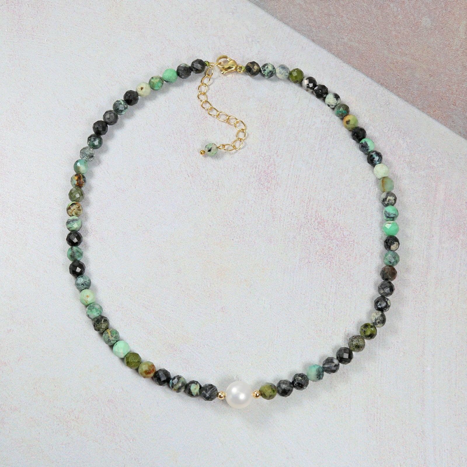 African Turquoise and Freshwater Pearl Short Necklace