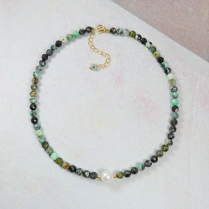 African Turquoise and Freshwater Pearl Short Necklace