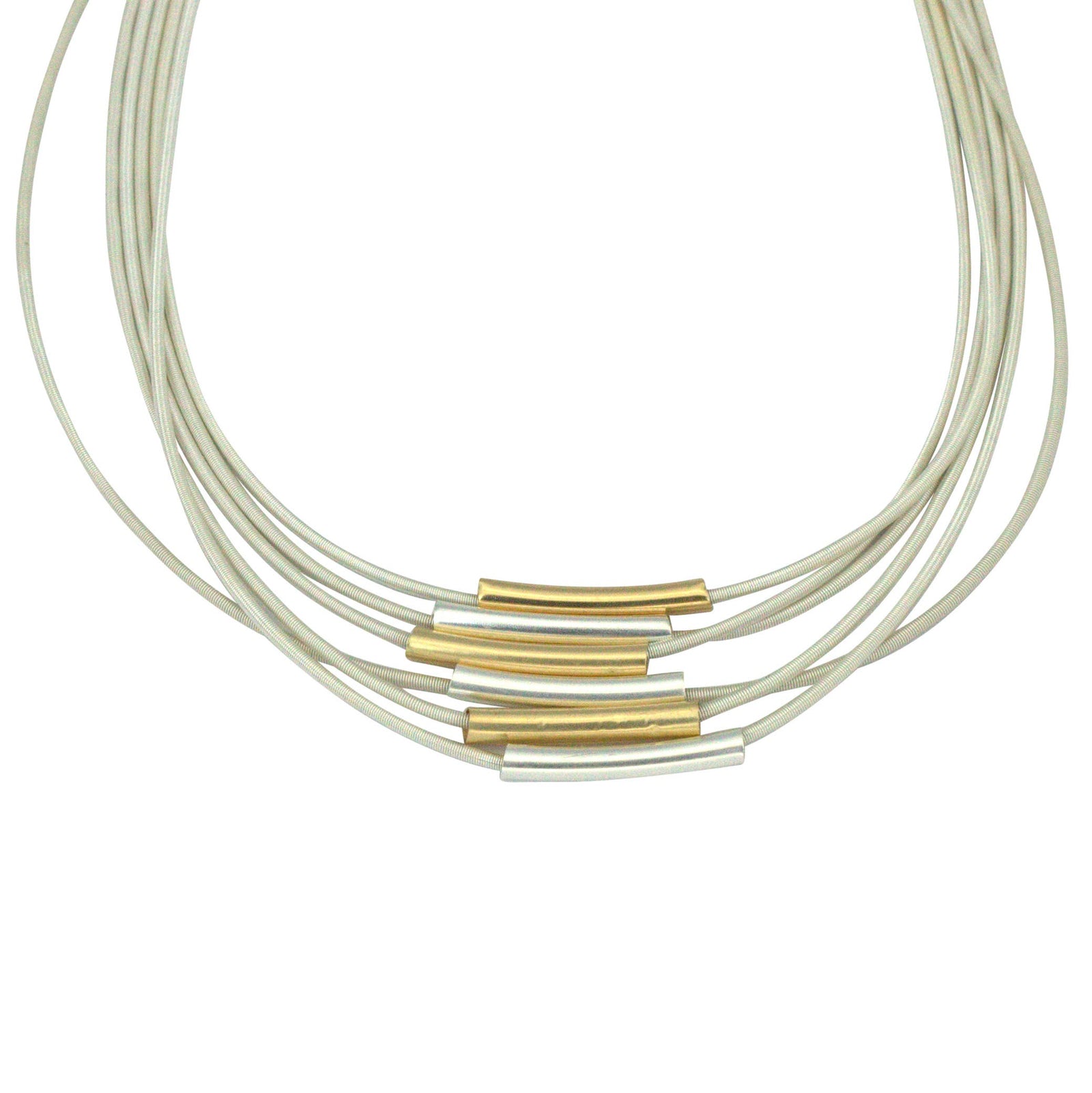 Adj. Two Tone Tubes on Multi Strand Necklace