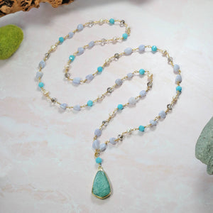 IST Jewelry - Blue Lace Agate and Freshwater Pearls Pendant Necklace